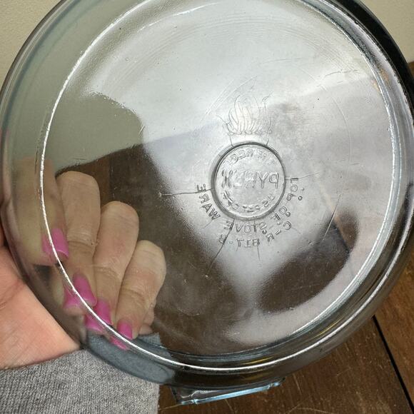 Vintage 1940s Pyrex Flameware C-R 817 B Blue Tint Pan Skillet Bowl USA - Picture 6 of 9